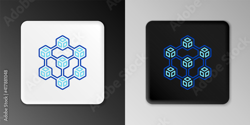 Line Blockchain technology icon isolated on grey background. Cryptocurrency data. Abstract geometric block chain network technology business. Colorful outline concept. Vector.