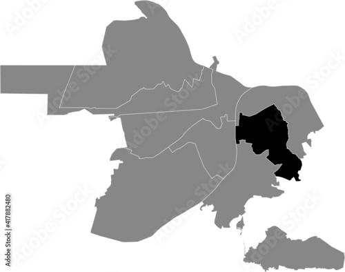 Black highlighted location map of the Nizhegorod Sovetsky District (raion) inside gray map of Nizhny Novgorod, Russia