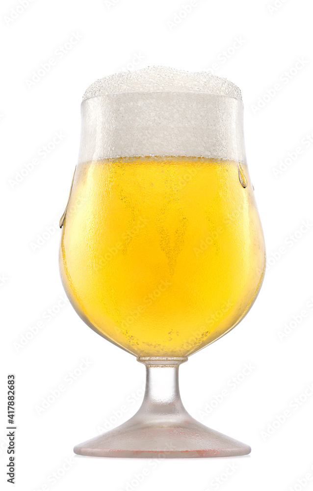Frosty glass of fresh light beer with bubble froth isolated on white background. Frosty glass of fresh light beer with bubble froth isolated on white background.
