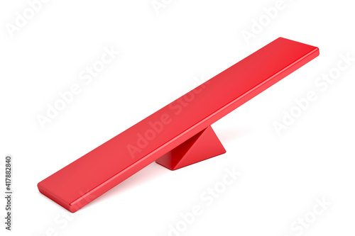 Empty red seesaw on white background photo