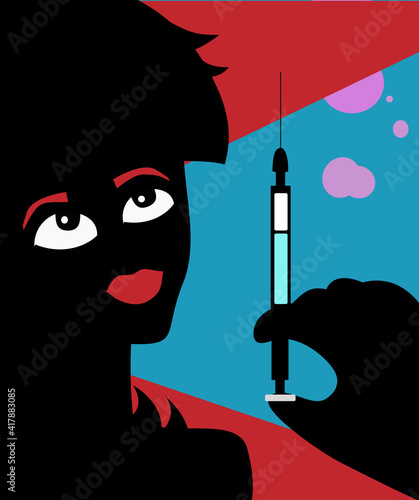 Vaccination Immunization concept against virus for black person. Diseases vaccine prevention of covid or measles vector illustration poster .