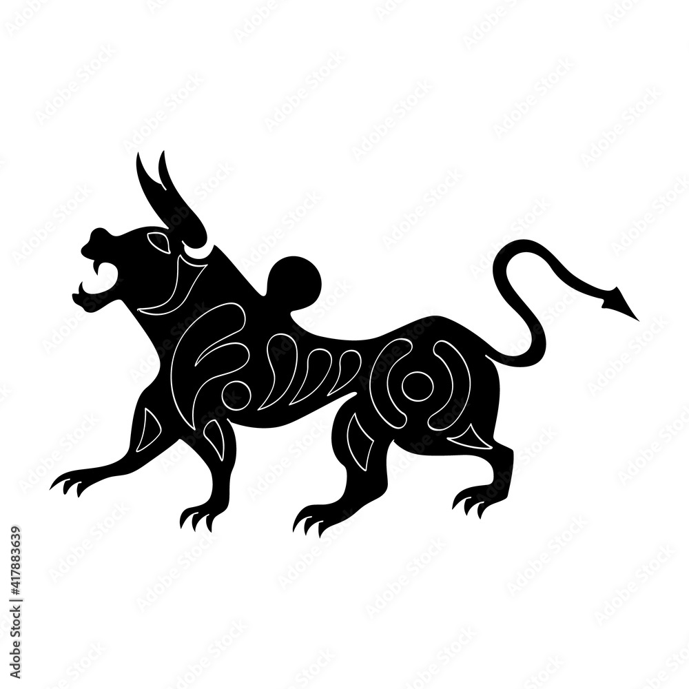 Obraz premium vector monochrome icon with ancient Scythian art. Plaque with animal motifs for your project