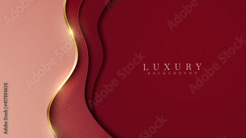Elegant abstract golden line with red shade background with shiny elements. Realistic luxury paper cut style 3d modern concept. vector illustration for design.
