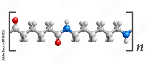Nylon 3D molecular structure, repeating of amide