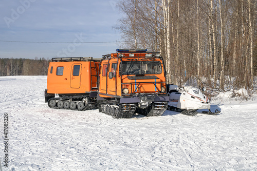 All-terrain vehicle of the rescue service. Winter rescue and transport equipment.