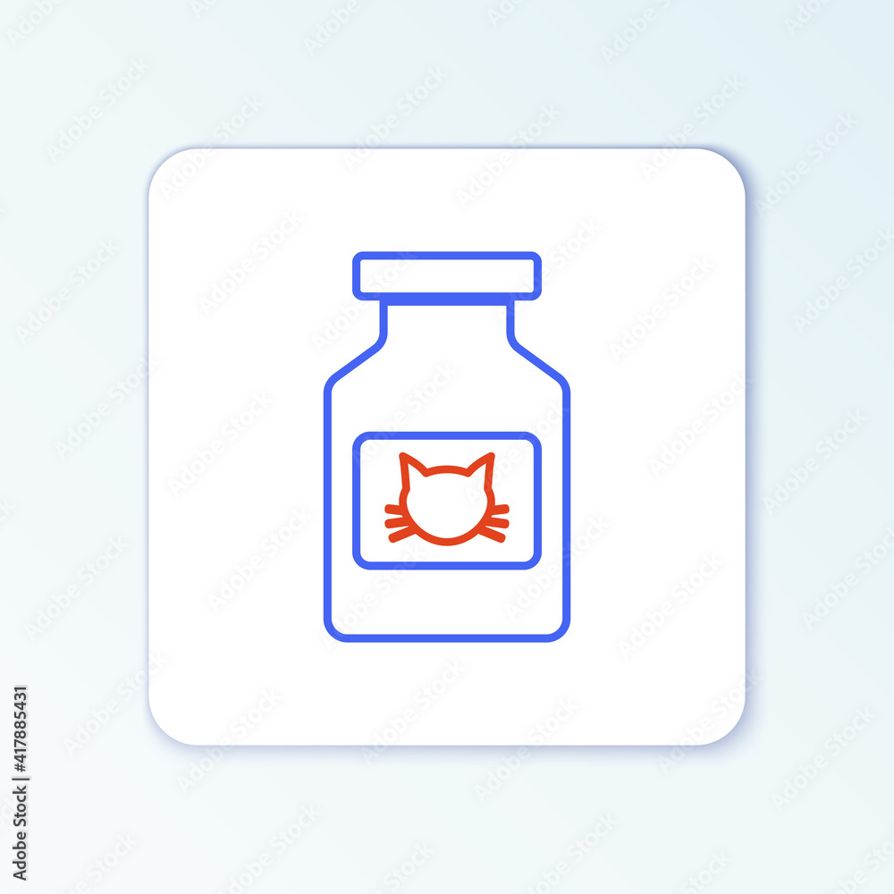 Line Cat medicine bottle icon isolated on white background. Container with pills. Prescription medicine for animal. Colorful outline concept. Vector. Line Cat medicine bottle icon isolated on white background. Container with pills. Prescription medicine for animal. Colorful outline concept. Vector.