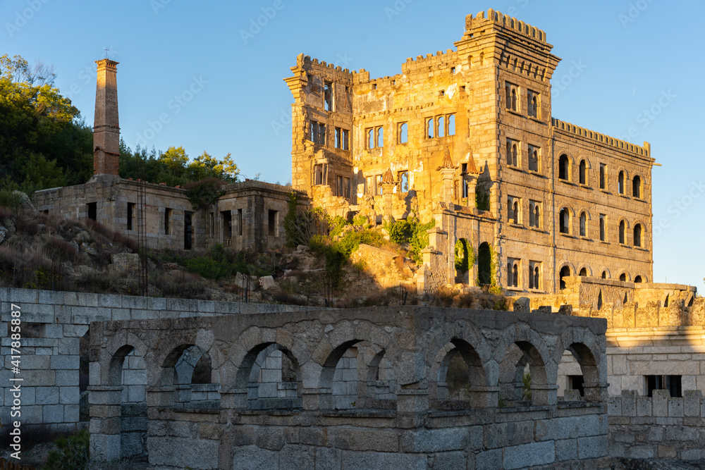 Abandoned ruin building of Termas Radium Hotel Serra da Pena in Sortelha, Portugal
