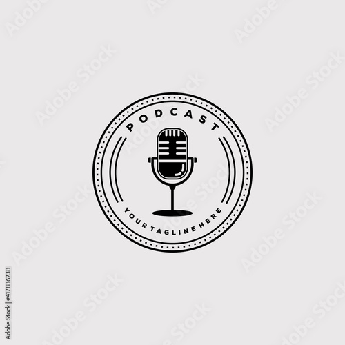 vintage podcast icon. music radio logo vector illustration design