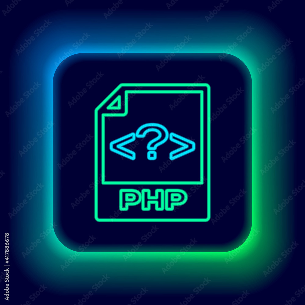 Glowing neon line PHP file document. Download php button icon isolated on black background. PHP file symbol. Colorful outline concept. Vector. Glowing neon line PHP file document. Download php button icon isolated on black background. PHP file symbol. Colorful outline concept. Vector.