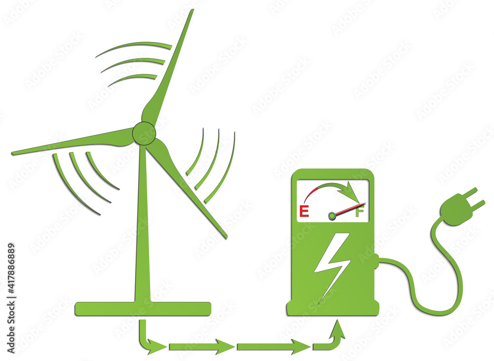 green energy concept design with wind turbine and charging station with ...