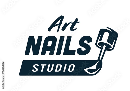 Emblem with manicure polish or varnish with brush for nail bar and beauty salon, fingernails studio or logo of manicurist services