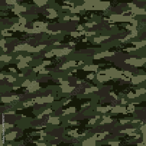  Pixel green camouflage military texture. Vector seamless background.