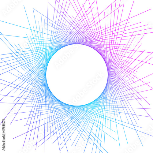 Design elements. Wave of many purple lines circle ring. Abstract vertical wavy stripes on white background isolated. Vector illustration EPS 10. Colourful waves with lines created using Blend Tool