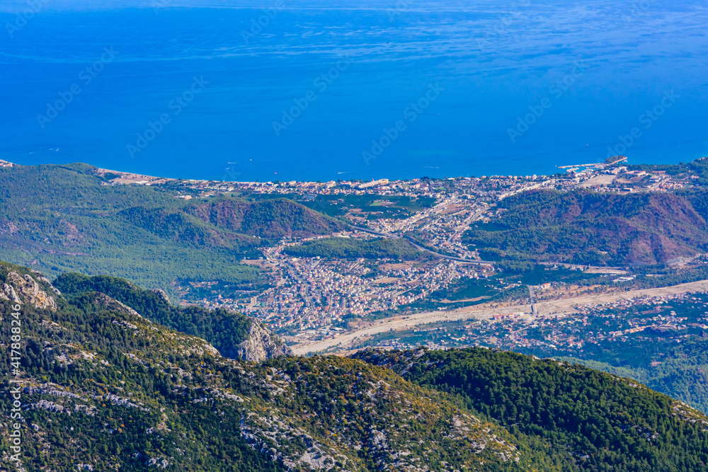 View on Mediterranean sea and town Kemer from the summit of Tahtali mountain