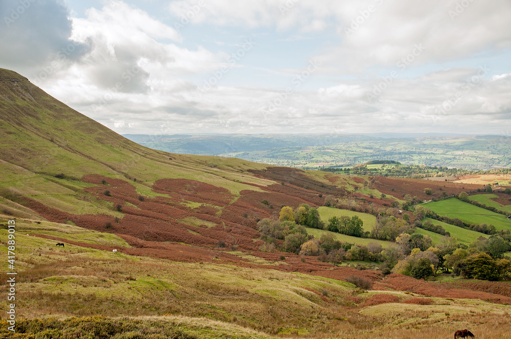 Black mountains and the Brecon beacons in the autumn.