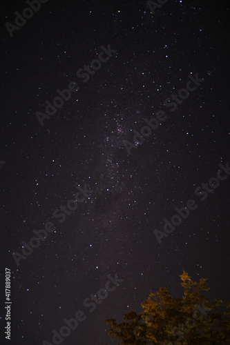 a long exposure of the dark sky with the stars