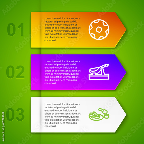 Set line Football ball, Spanish jamon, Churros and chocolate and Peineta. Business infographic template. Vector.