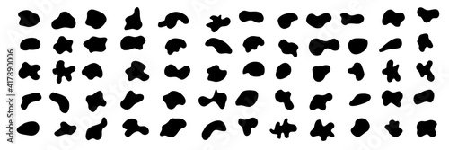 Black random abstract shapes of spots, drops, blot, stone. Vector elements liquid forms, liquid dynamic forms.