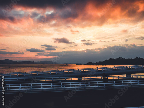 sunset landscape of Yanwu bridge intersection located in Xiamen China