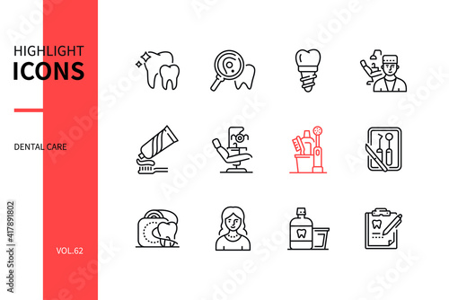 Dental care - line design style icons set