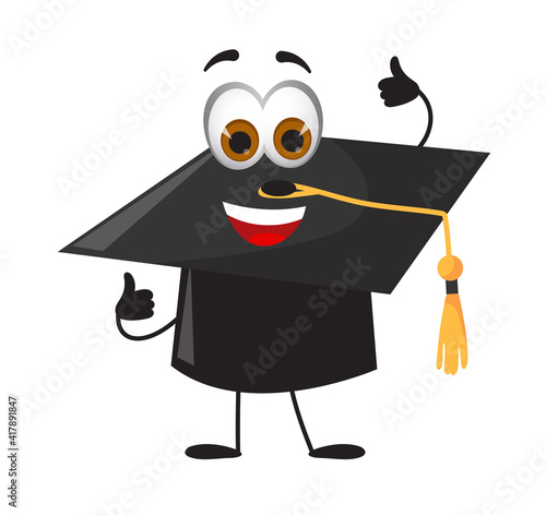 Funny Academic Cap - Trencher-cap with eyes on white background