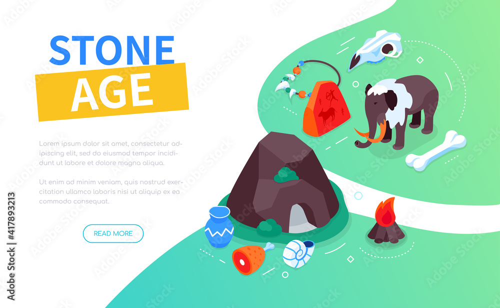 Fototapeta premium Stone age - modern colorful isometric web banner