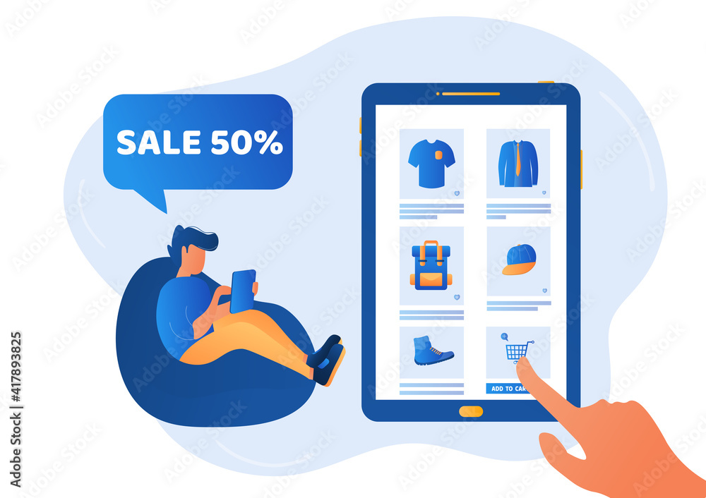 Online businessman concept illustration Selling shirts and pants online Business offering Buying skins, trade through APP online Online businessman concept illustration Selling shirts and pants online Business offering Buying skins, trade through APP online