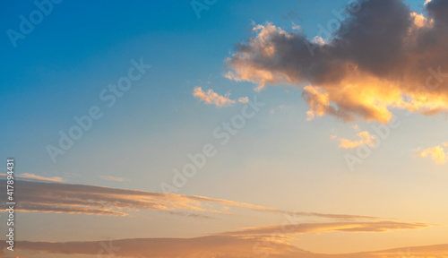 Beautiful sunset sky with dramatic clouds Nature sky background. 