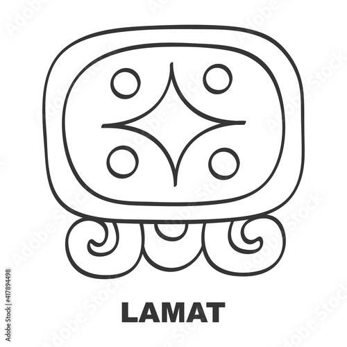 Vector icon with Glyph from Maya calendar Tzolkin. Calendar day symbol Lamat photo