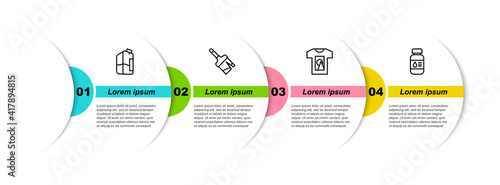 Set line Printer ink bottle, Paint brush, T-shirt and . Business infographic template. Vector.