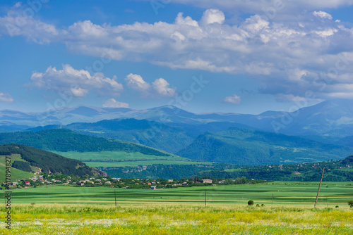 Alpine landscape with village and field, Armenia