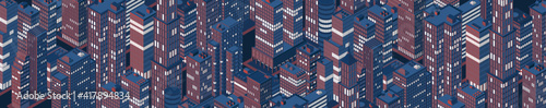 Isometric night cityscape, city view, cityskyline. Vector illustration in flat design.