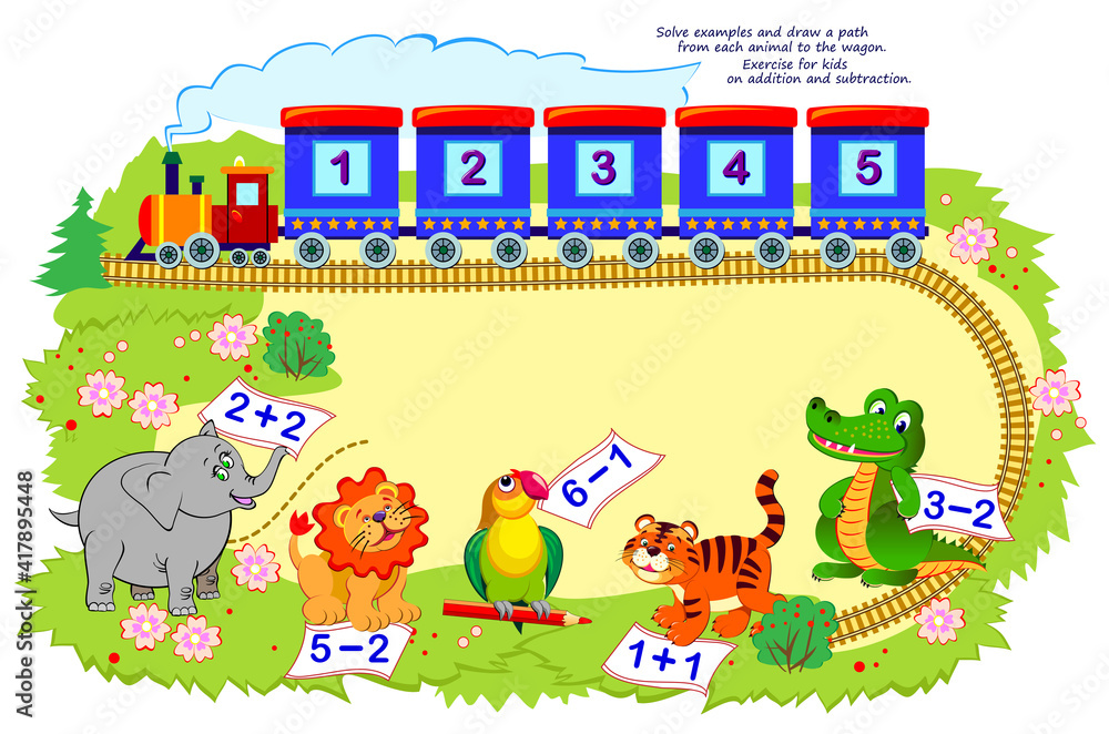 Math education for children. Logic puzzle game for kids. Solve examples
