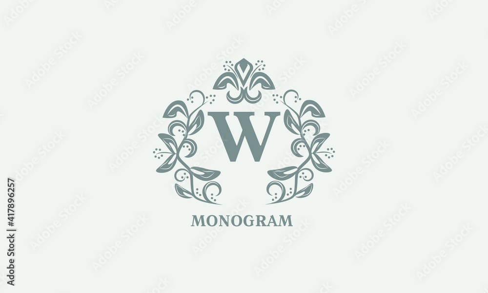 Decorative vector monogram with the initial letter W. Exquisite logo for cafe, bar, restaurant, invitation. Business style or company brand. Decorative vector monogram with the initial letter W. Exquisite logo for cafe, bar, restaurant, invitation. Business style or company brand.