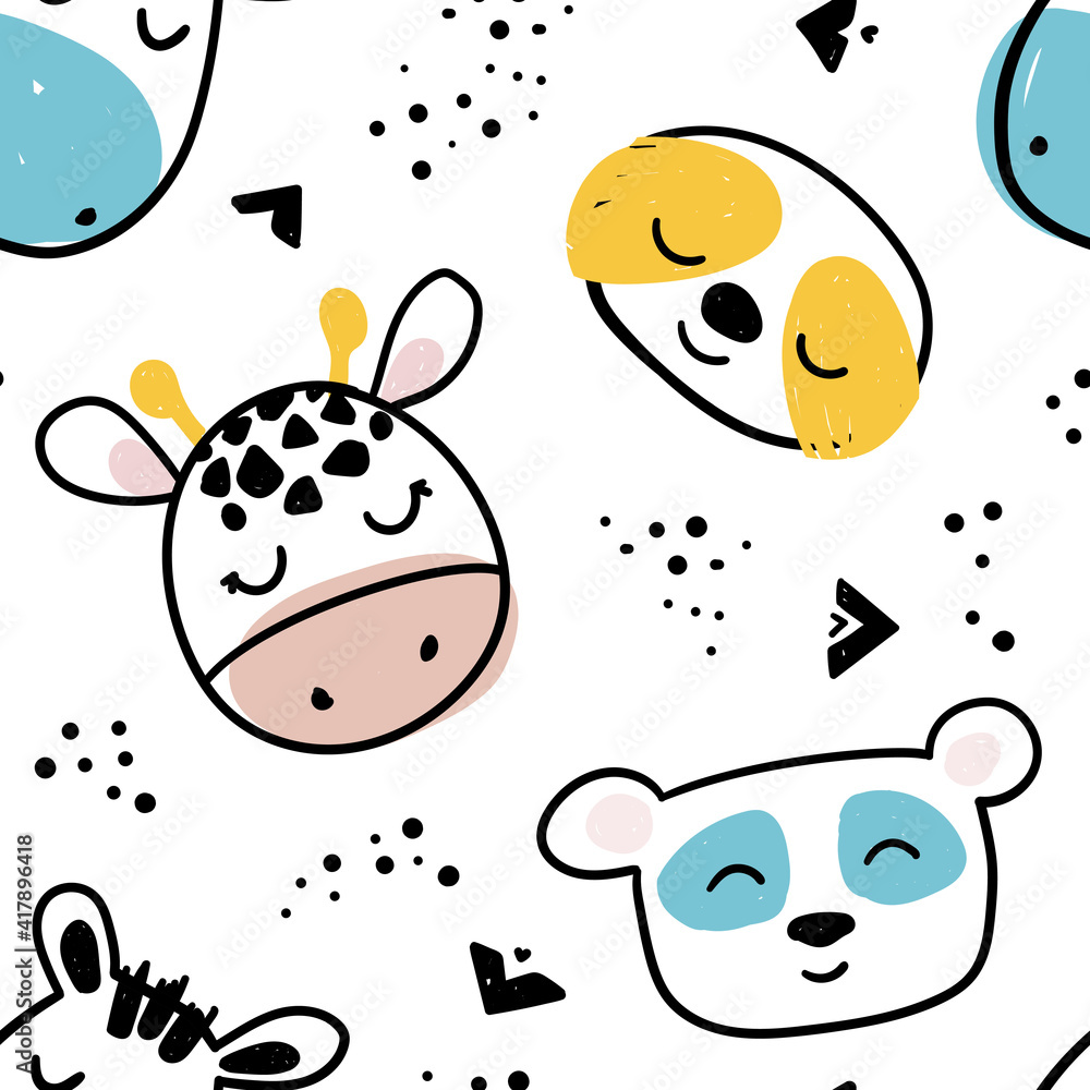 Naklejka premium Seamless pattern with cute animal faces