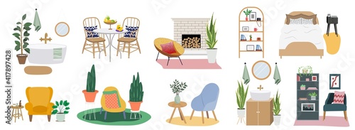 Modern set scandinavian apartment interiors, great design for any purposes. Modern boho minimalist art. Minimalist interior decoration. Room interior. Elegant decoration. Contemporary decor.