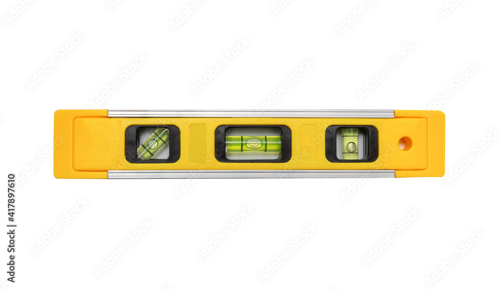 Yellow building level on white isolated background is used in construction Yellow building level on white isolated background is used in construction