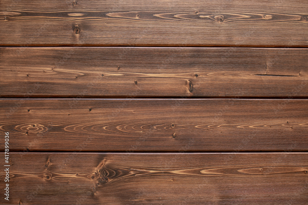 Naklejka premium Background from wooden dark brown horizontal vintage boards as abstract texture copy space