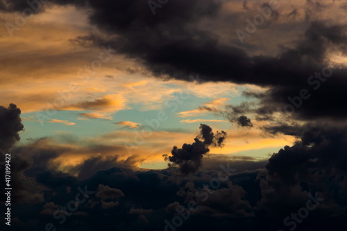 Dramatic sunset sky over ocean. Evening time. Natural background.