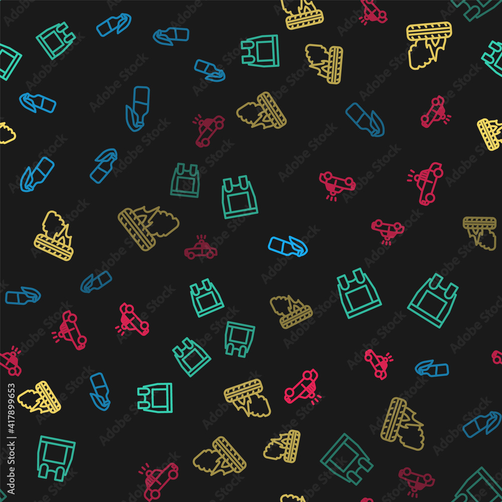 Set line Cocktail molotov, Bulletproof vest, Lying burning tires and Police car and flasher on seamless pattern. Vector. Set line Cocktail molotov, Bulletproof vest, Lying burning tires and Police car and flasher on seamless pattern. Vector.