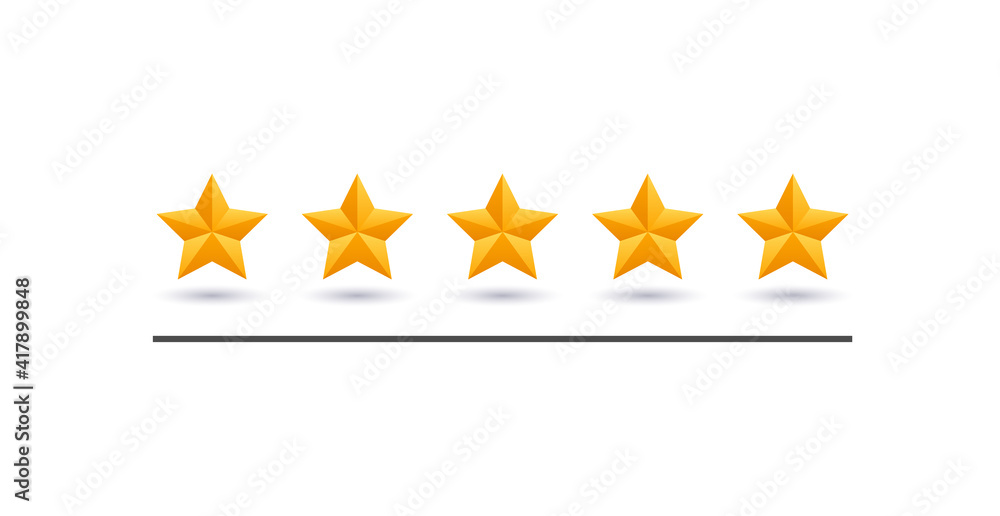Obraz premium 5 star review. Five gold stars icon - service rate or quality feedback sign. Flat style vector illustration.