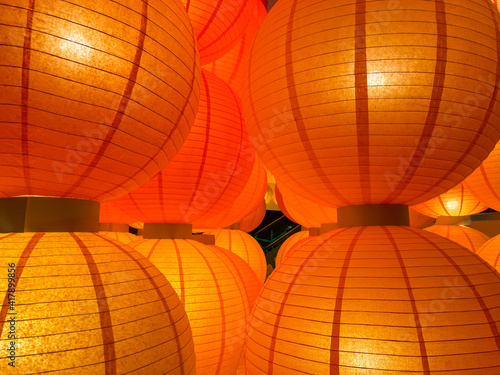 Close-up golden red Chinese lantern background