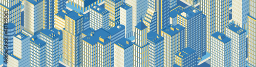 Isometric city centre, cityscape, city skyline. Vector illustration in flat design.