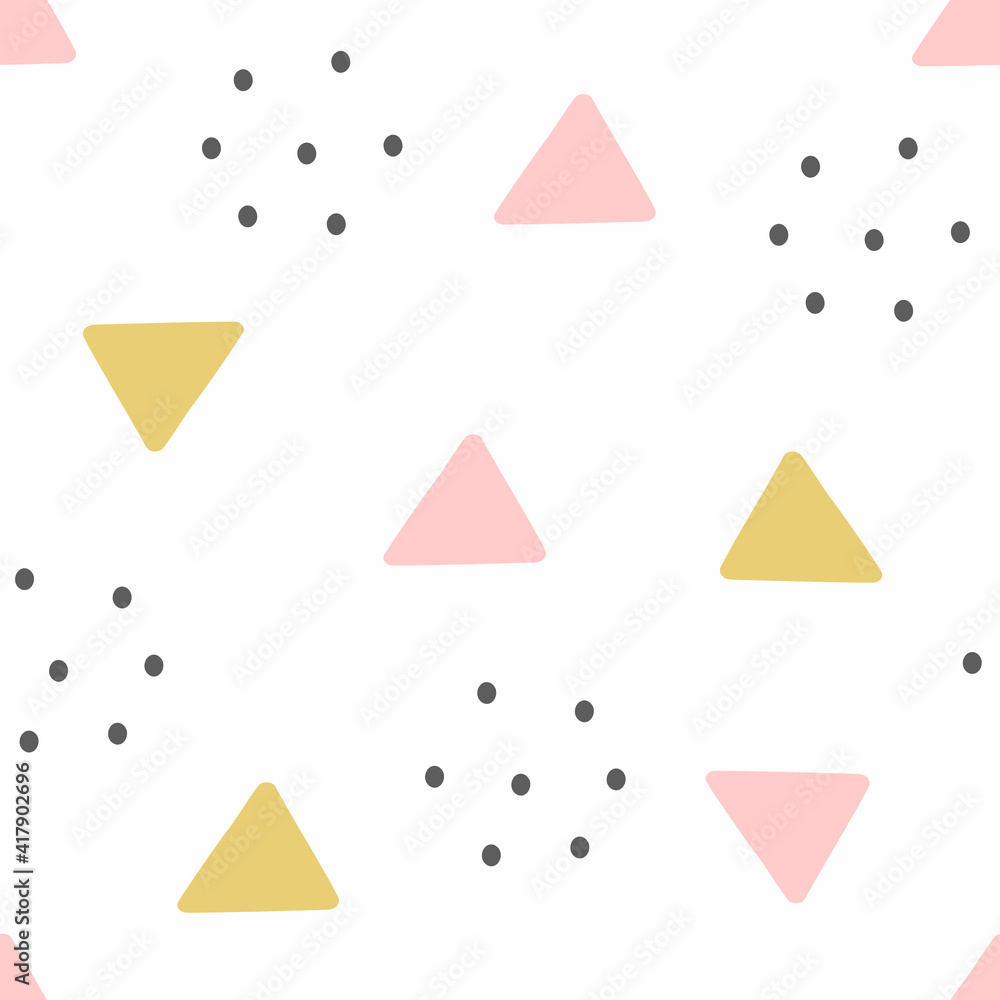 Abstract seamless pattern with circles and triangles. Cute print. Simple vector illustration.