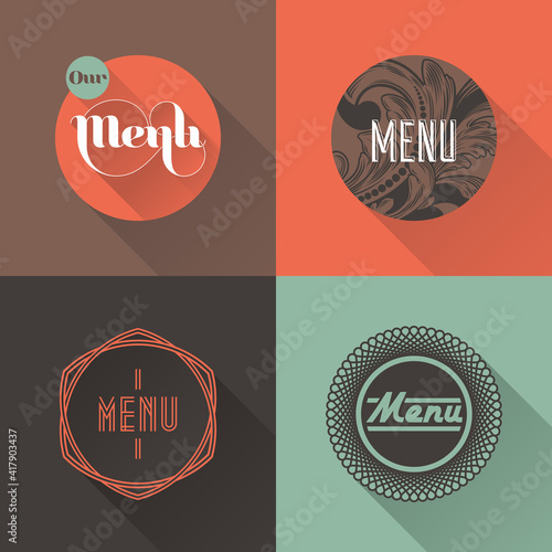 Restaurant menu design elements. Elegant vector badges and labels for cafe or bistro