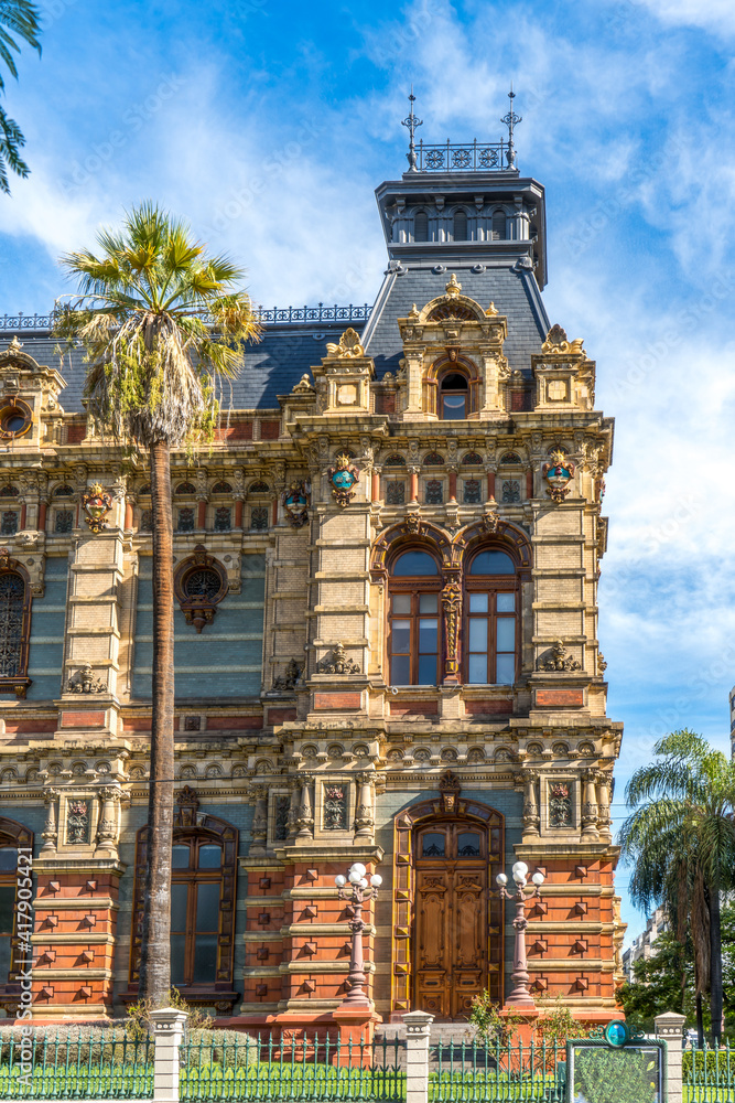 Argentina, Buenos Aires, the rich decorated facade of the Palacio de las Aguas Corrientes building.