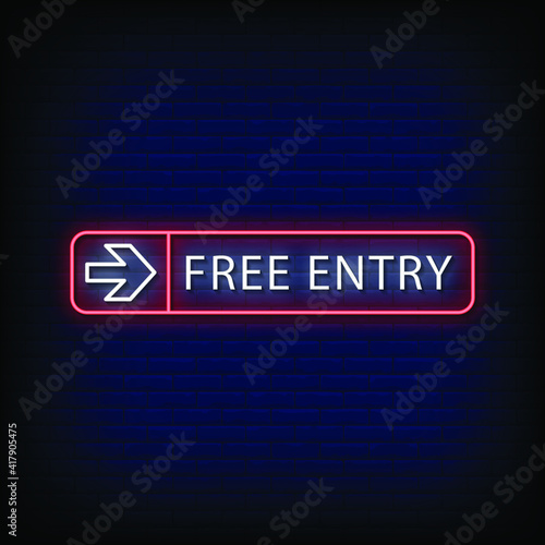 Free Entry Neon Signs Style Text Vector