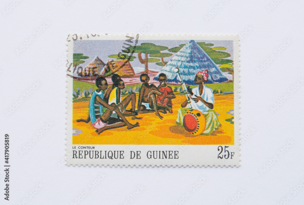  Guinea Republic Postage Stamp. circa 1968. The storyteller