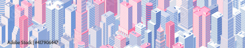 Isometric panoramic city centre, cityscape, city skyline. Vector illustration in flat design.