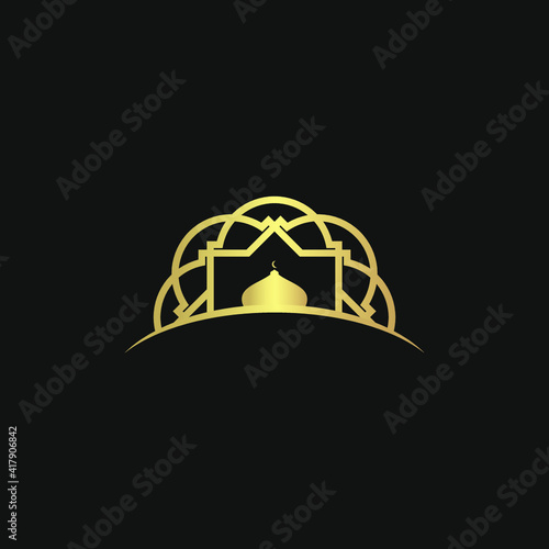 mosque logo inspiration with mandala ornaments. gold texture on black background. simple, unique, luxurious and elegant logos. for corporate symbols and graphic designs. modern templates